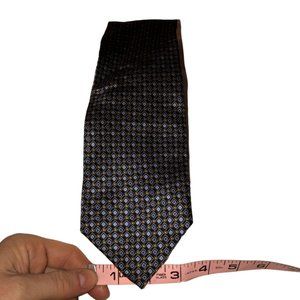 Joseph & Lyman HAND MADE black gold diamond print 100% SILK mens tie